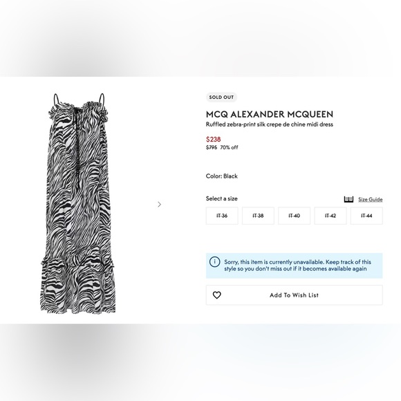 (NWT) MCQ Alexander McQueen Ruffled Zebra-Print Silk Crepe de Chine Midi Dress - Picture 3 of 8